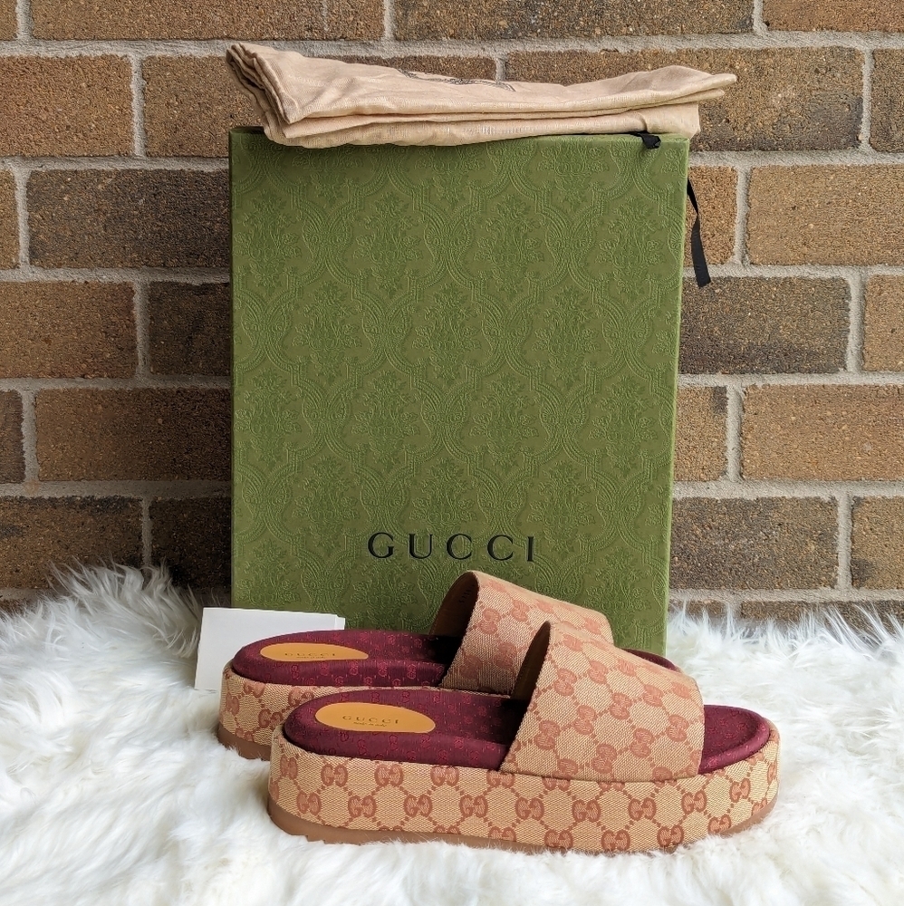 Gucci Monogram Angelina Platform Sandals Slides